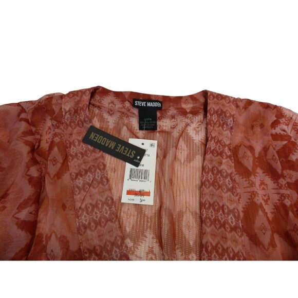 Steve Madden  Printed Short Sleeve Kimono, OS, Terracotta - Picture 4 of 8
